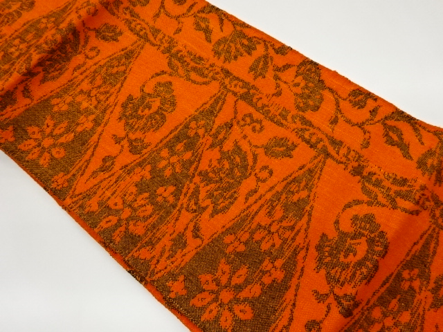 JAPANESE KIMONO / VINTAGE NAGOYA OBI / MAWATA TSUMUGI / WOVEN FLOWER ARABESQUE